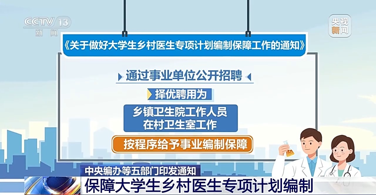 中央編辦等五部門印發(fā)通知：保障大學(xué)生鄉(xiāng)村醫(yī)生專項計劃編制